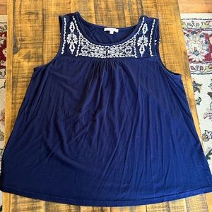 Skies Are Blue Travelen Embroidered Yoke Knit Top